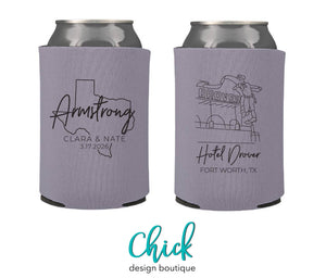 Hotel Drover, Fort Worth, Texas Illustration Wedding Can Cooler VD4