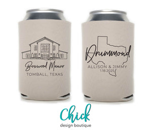 Boxwood Manor, Tomball, Texas Illustration Wedding Can Cooler VD4