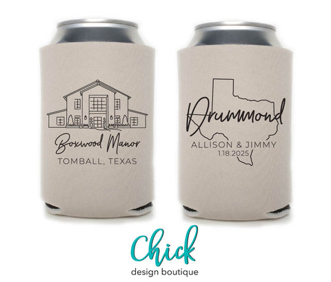 Boxwood Manor, Tomball, Texas Illustration Wedding Can Cooler VD4