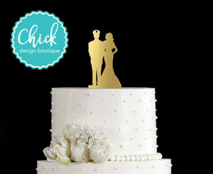 Police Officer Couple Wedding Cake Topper Hand Painted in Metallic Paint